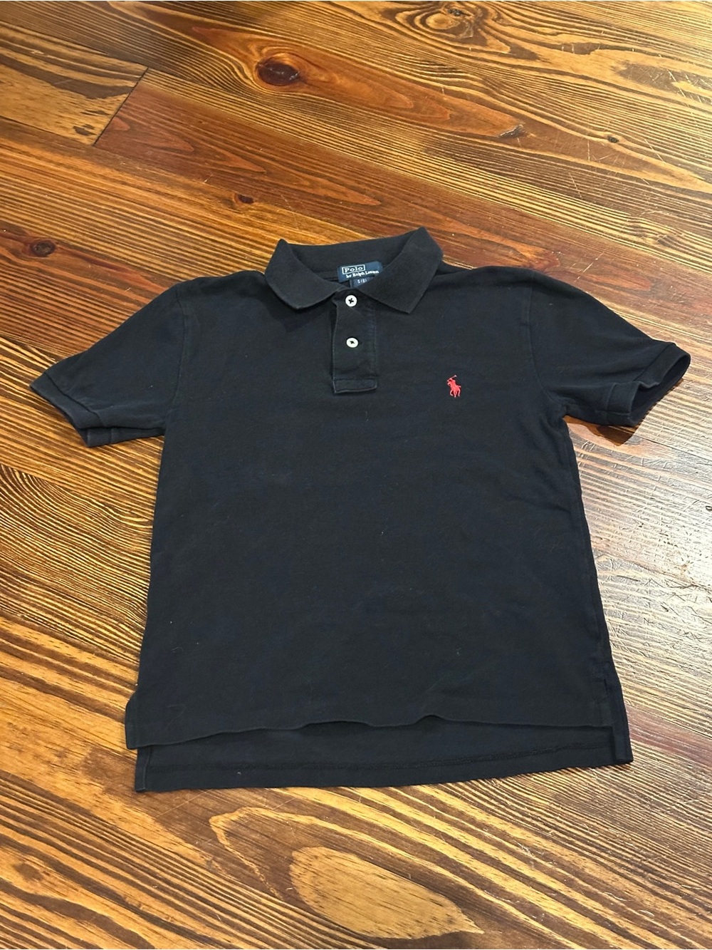 Boy’s Polo by Ralph Lauren Black Short-Sleeve Polo with Red Pony Logo